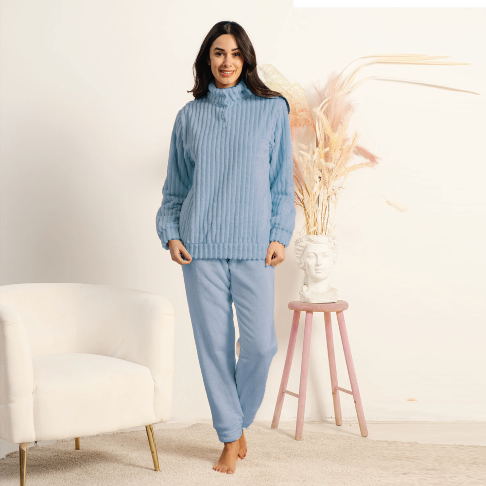 Pigiama Donna invernale in Coral Pile art Kissimo Biancaluna 25D 93006 azzurro Kissimo Biancaluna