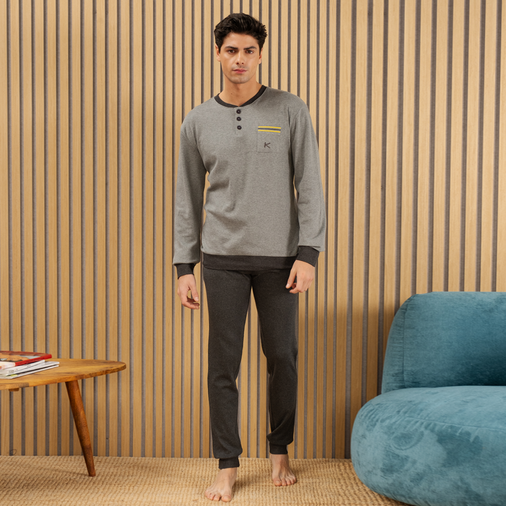 Pigiama Uomo invernale caldo cotone 25U 10003 Grigio Kissimo Biancaluna