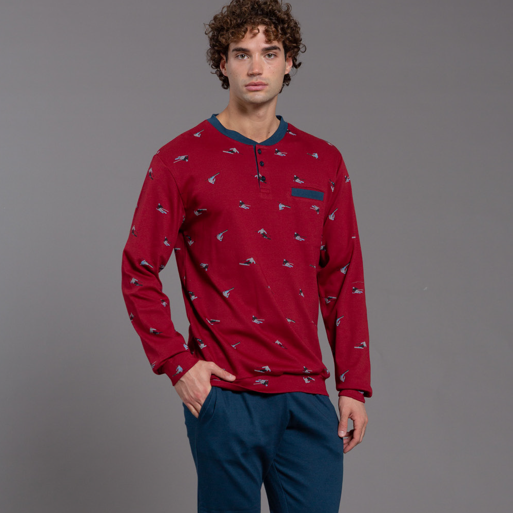 Pigiama Uomo invernale Kissimo Biancaluna 100% Cotone Caldo 26U0009 rosso Kissimo Biancaluna