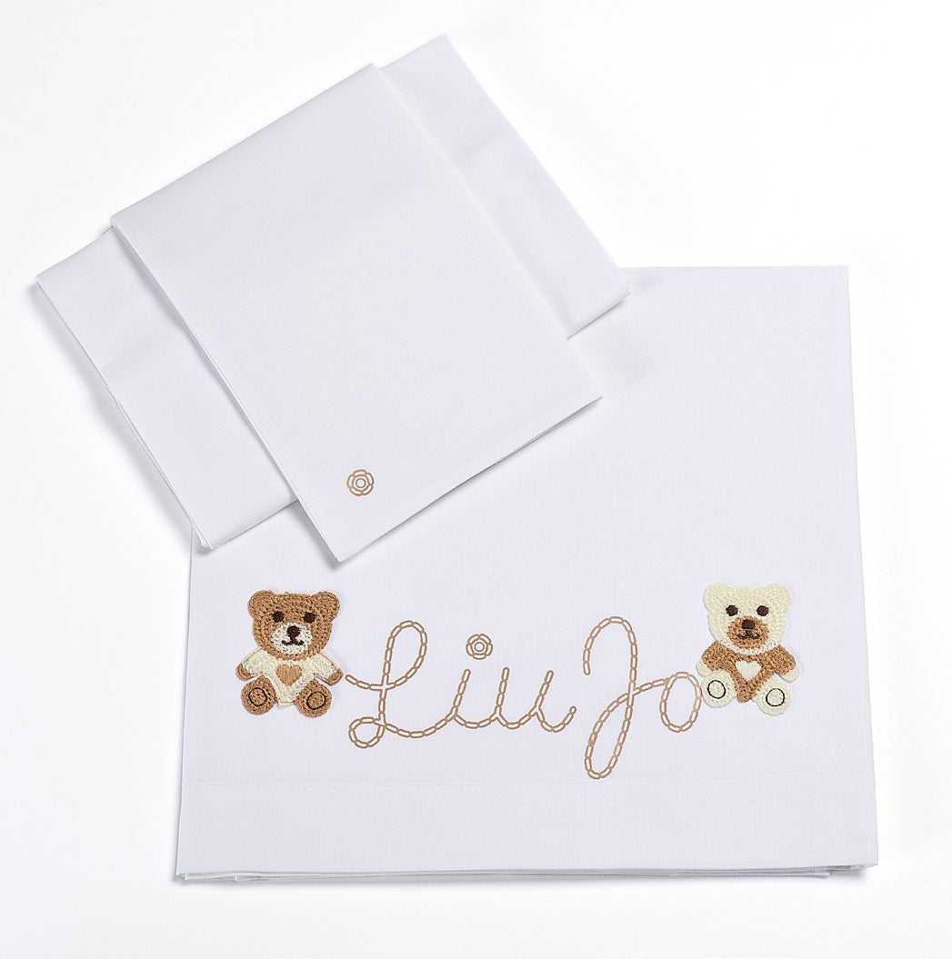 Liu jo Baby Completo 3 pezzi lenzuola Culla (passeggino) art Bear L J Liu Jo