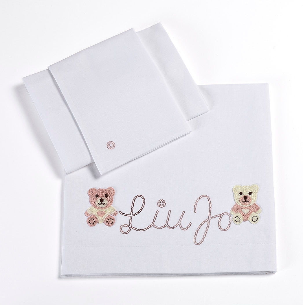 Liu jo Baby Completo 4 pezzi lenzuola e copripiumino Culla (passegino) art Bear LJ Liu Jo