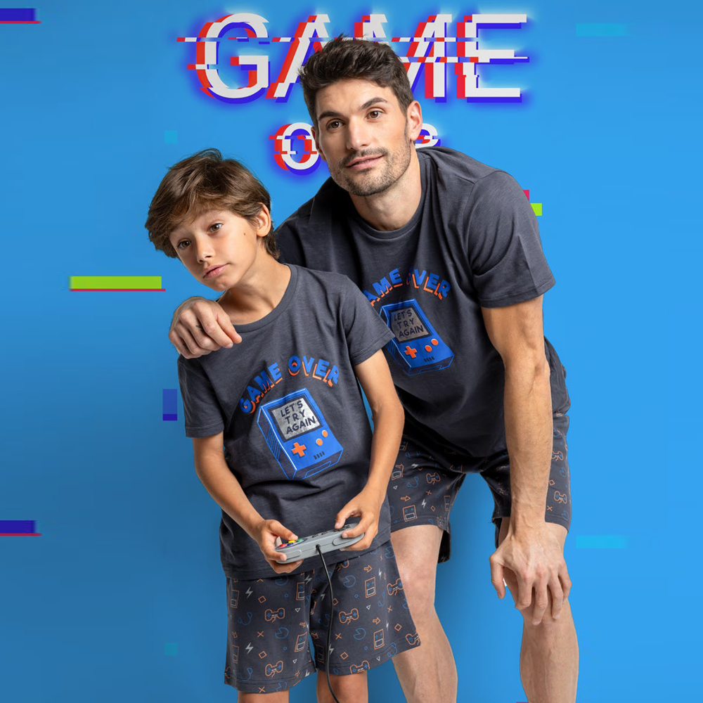 Pigiama Family estivo Uomo Bimbo Game over 64768 Admas