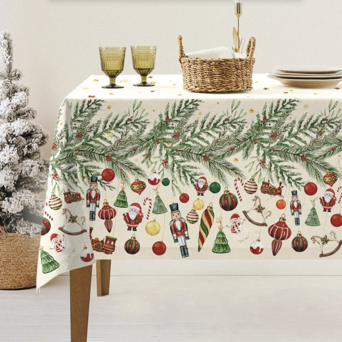 Tovaglia natalizia in cotone stampato art Decori 140 x 250 12 posti Maestri cotonieri Maestri Cotonieri