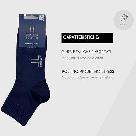 Lancetti calza sportiva in filo di scozia Unisex 3 paia Lancetti