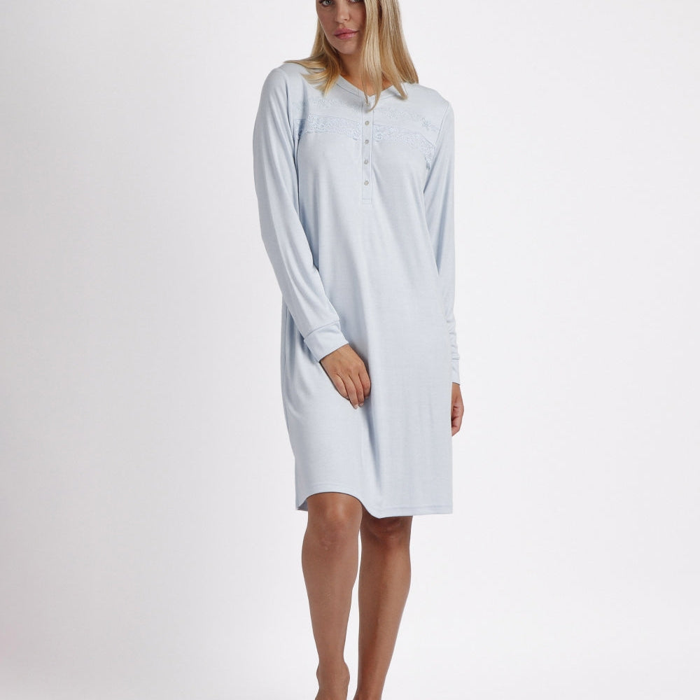 Camicia da notte Donna in caldo cotone Admas 61199 azzurro Admas