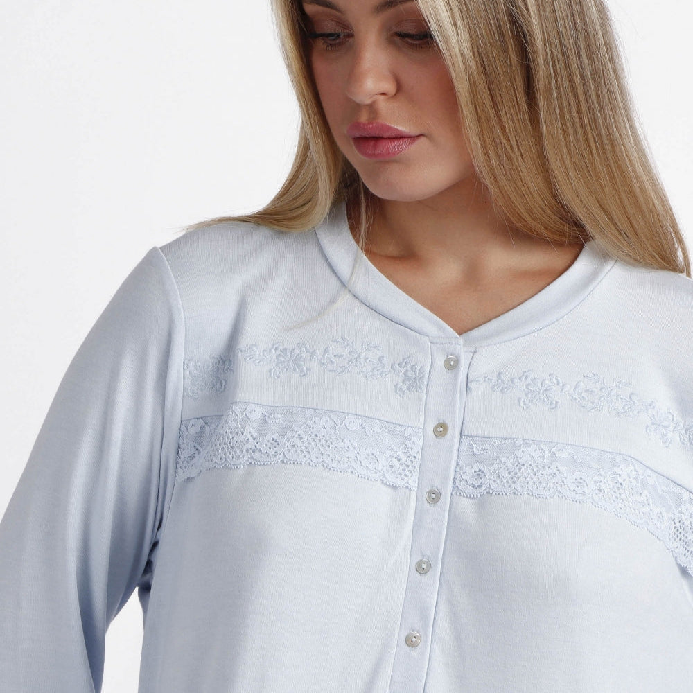 Camicia da notte Donna in caldo cotone Admas 61199 azzurro Admas