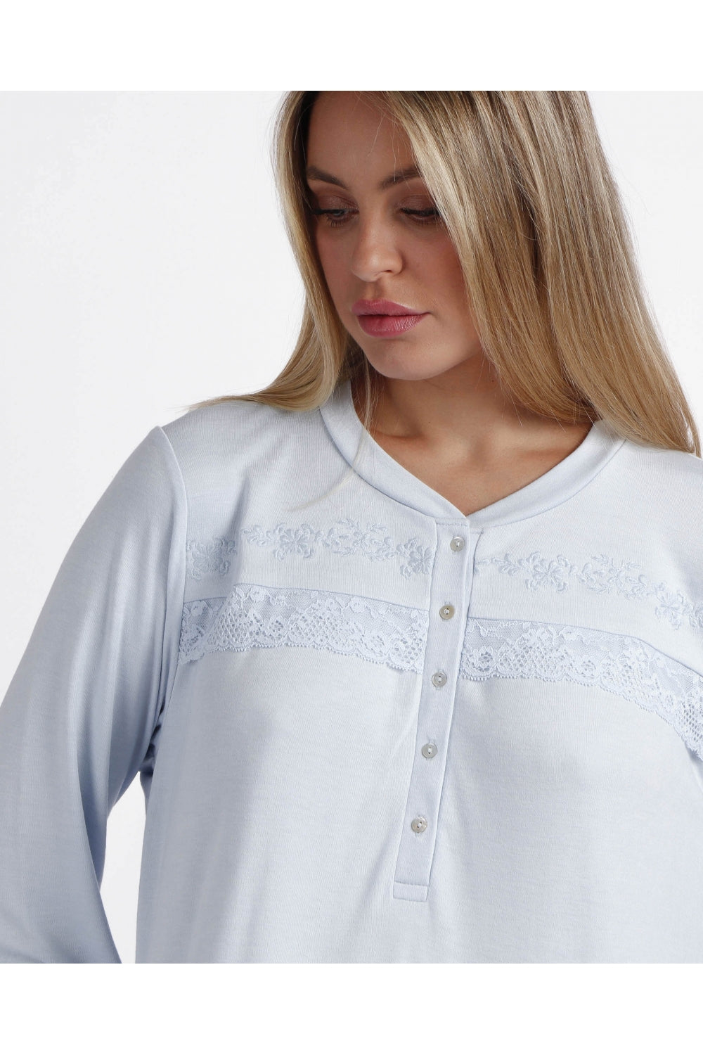 Camicia da notte Donna in caldo cotone Admas 61199 azzurro Admas