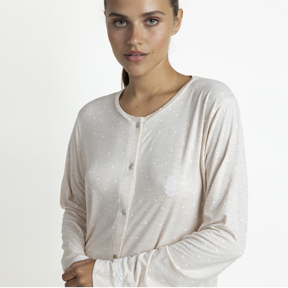 Pigiama Donna Admas Classic Cuori in Viscosa Beige 61446 Admas