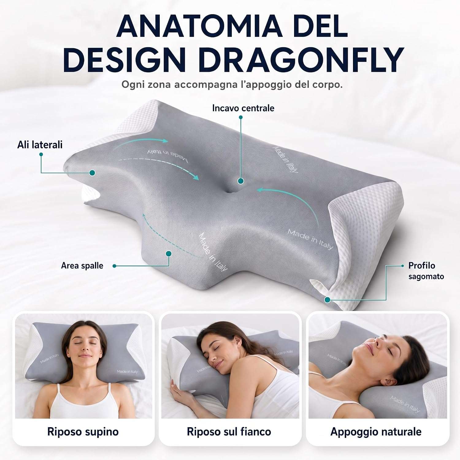 Guanciale anatomico in memory foam alto comfort Dragonfly Niucci Niucci