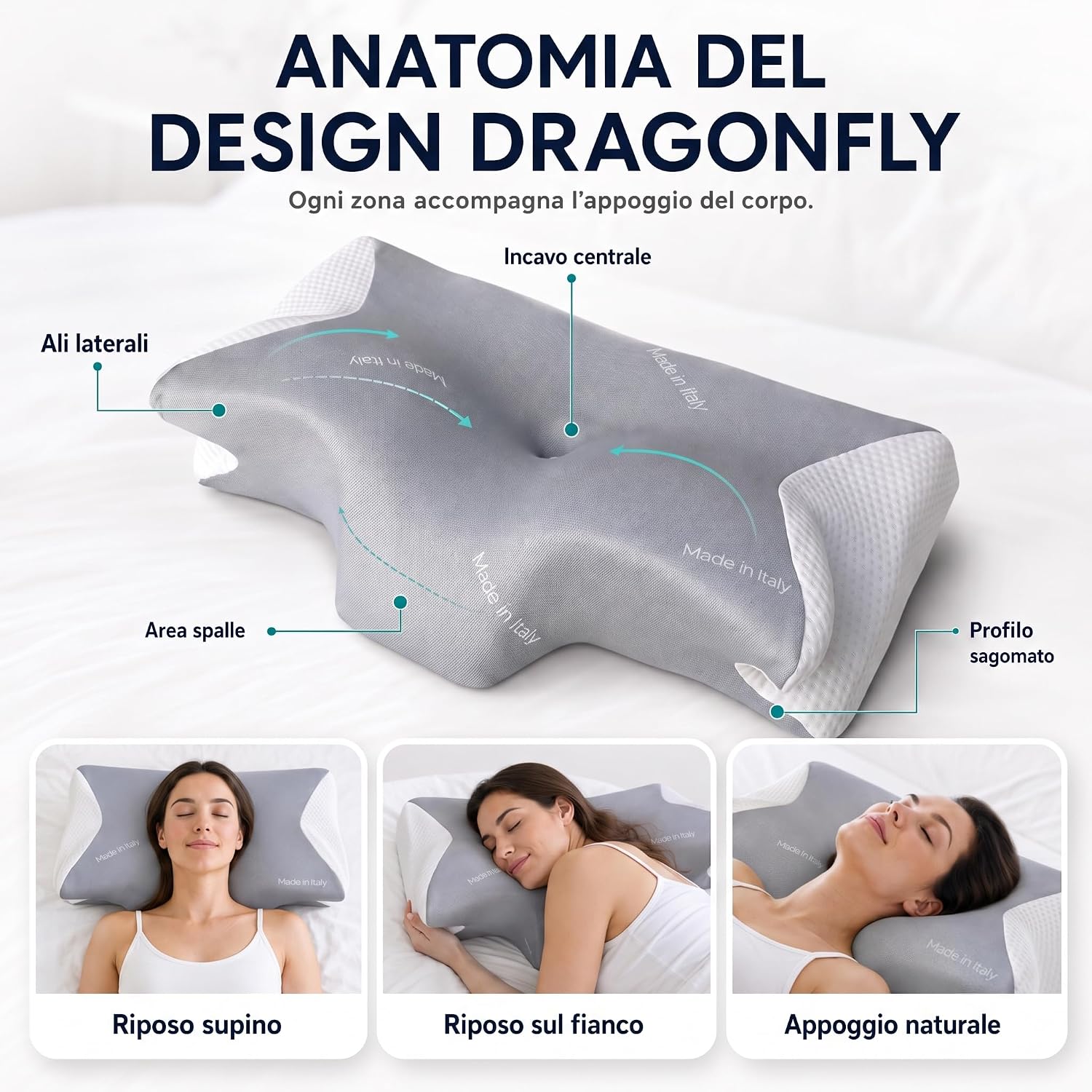 Guanciale anatomico in memory foam alto comfort Dragonfly Niucci Niucci