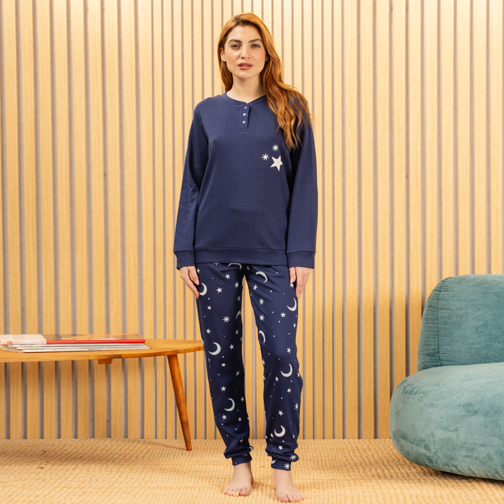 Pigiama Donna in Caldo Cotone art Kissimo Biancaluna 25D90019 blu Kissimo Biancaluna