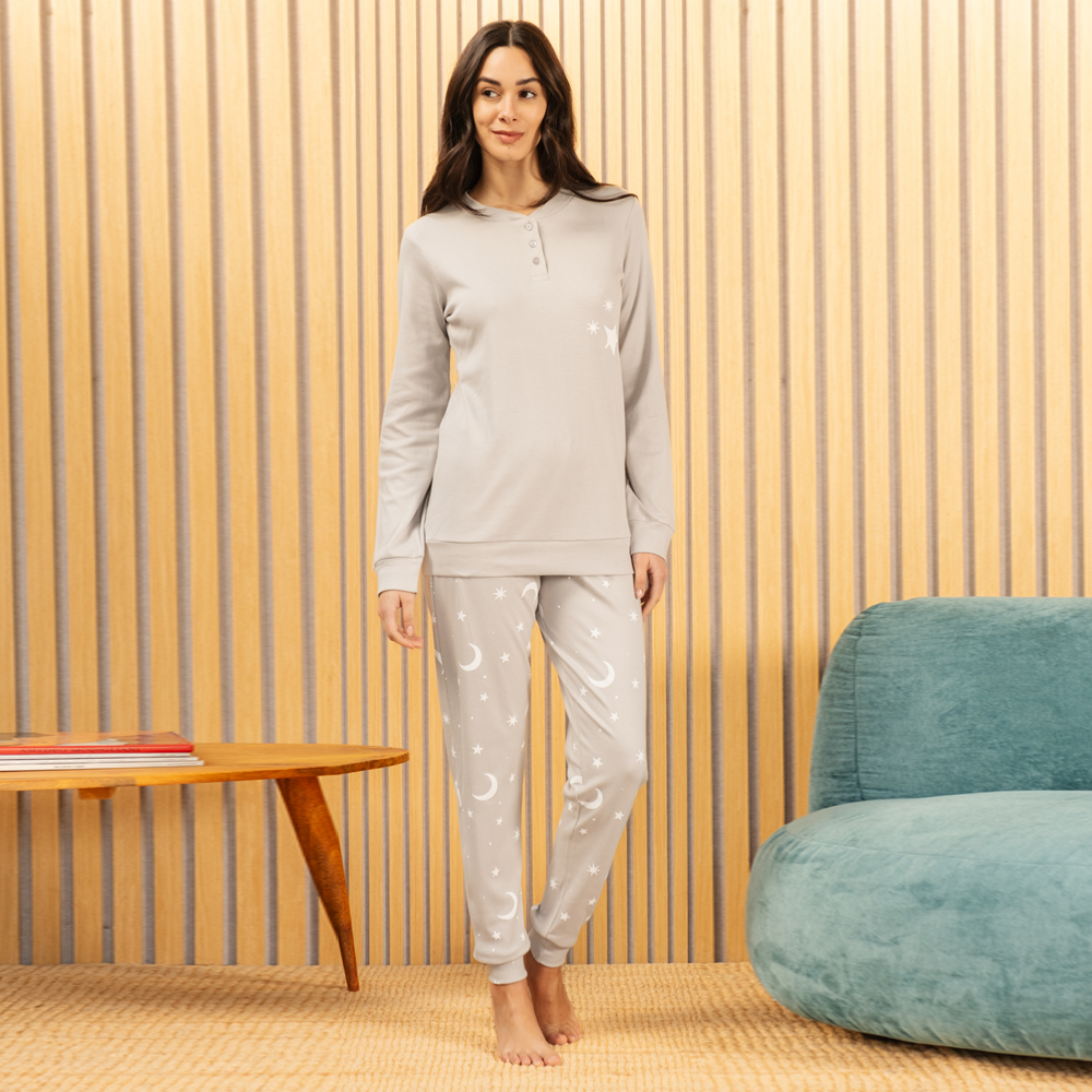Pigiama Donna in Caldo Cotone art Kissimo Biancaluna 25D90019 Grigio Kissimo Biancaluna