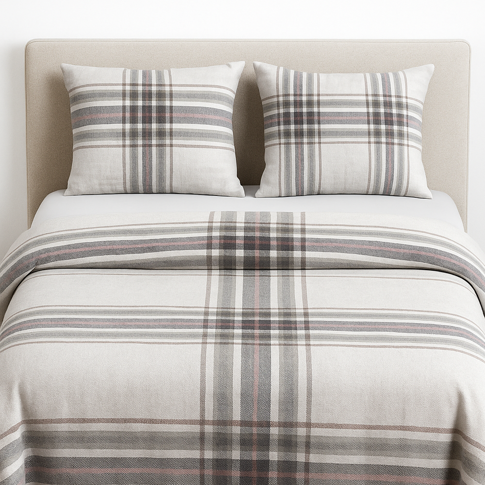 Completo Lenzuola Matrimoniale Caldo cotone flanella tartan panna Rebecca Home