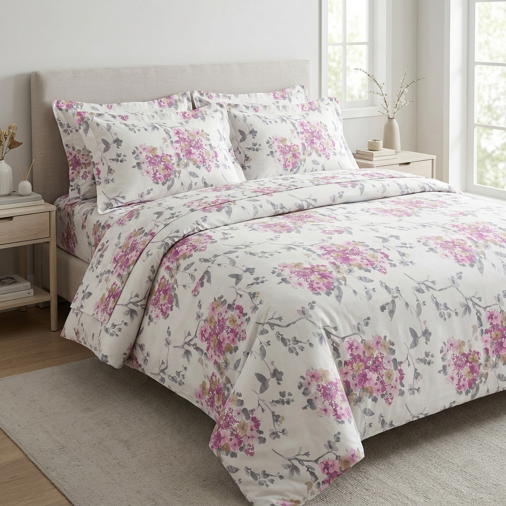Completo lenzuola matrimoniale in Percalle di cotone Peonia - Rebecca home Rebecca Home