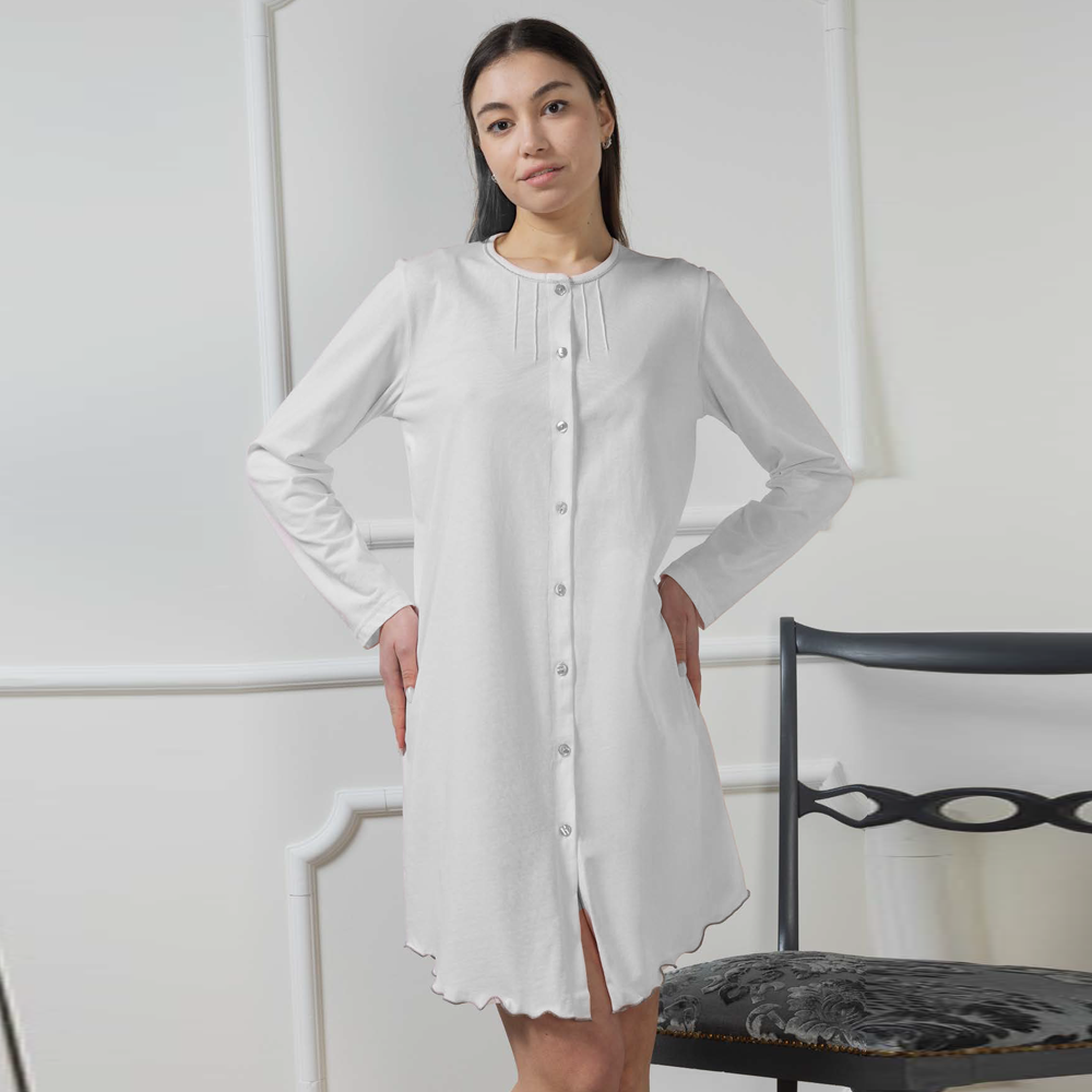 Camicia da notte donna aperta in cotone 9209 panna / rosa Di Maiolo Biancheria