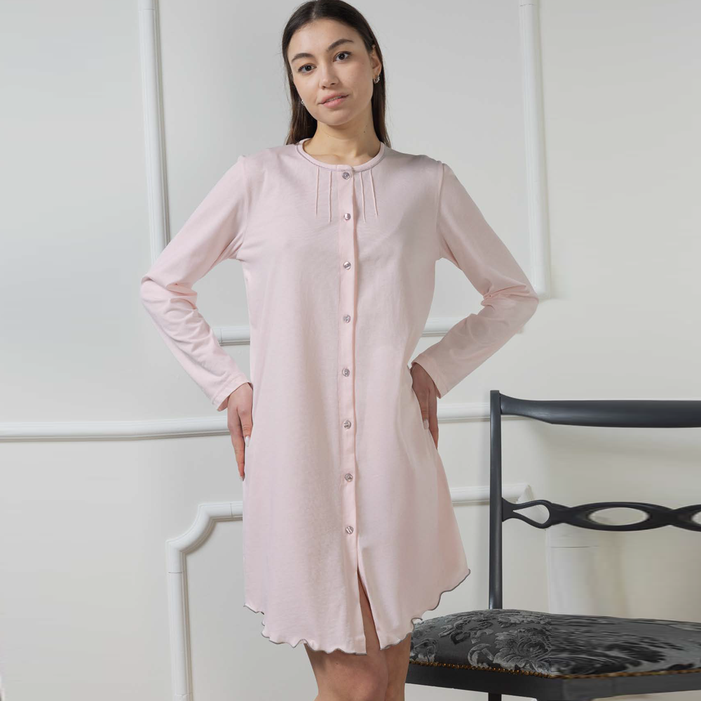 Camicia da notte donna aperta in cotone 9209 panna / rosa Di Maiolo Biancheria