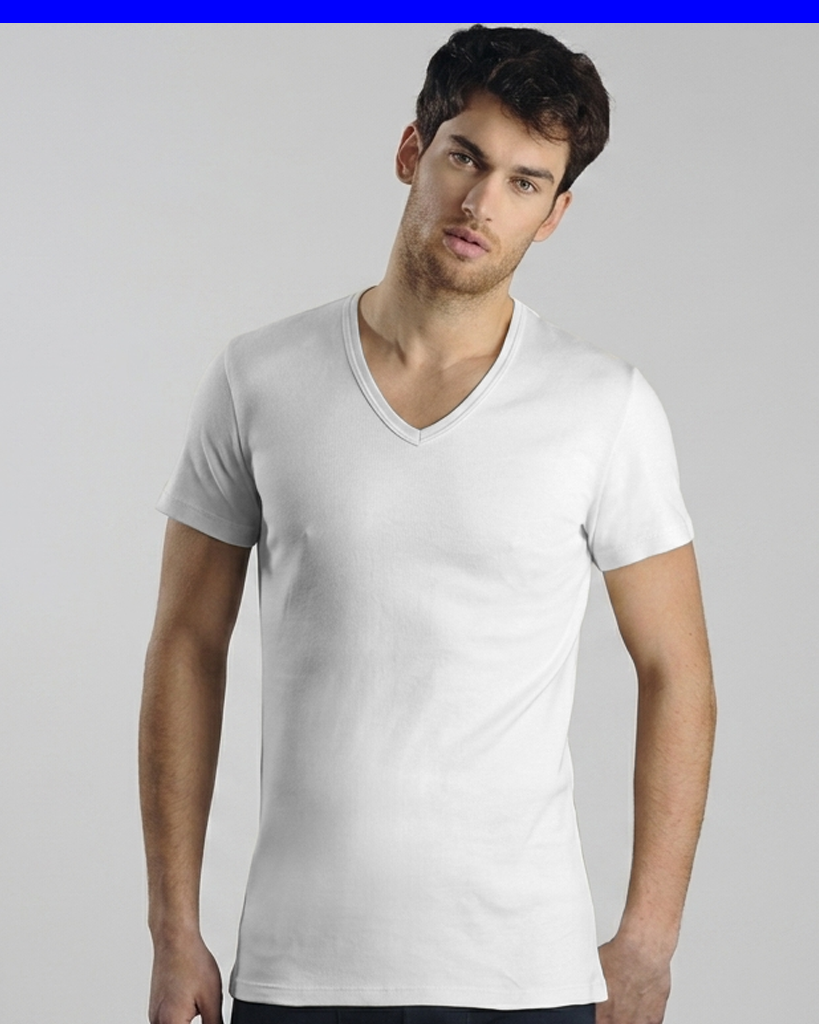 T-shirt maglia scollo a V Uomo in cotone Kissimo WM 112 Kissimo Biancaluna