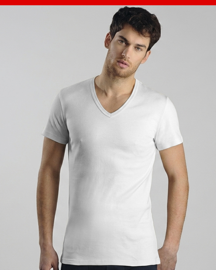 T-shirt scollo a V Uomo caldo cotone Kissimo WM 401 Kissimo Biancaluna