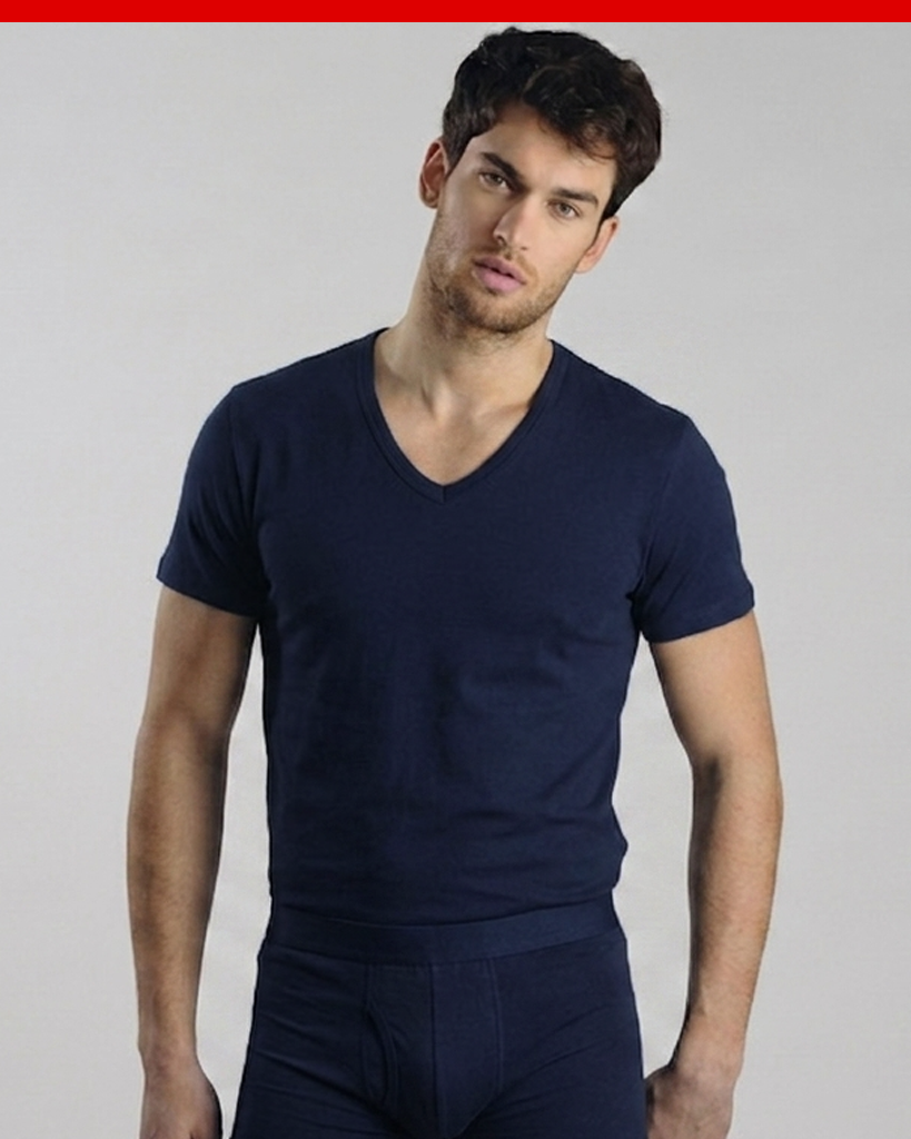 T-shirt scollo a V Uomo caldo cotone Kissimo WM 401 Kissimo Biancaluna