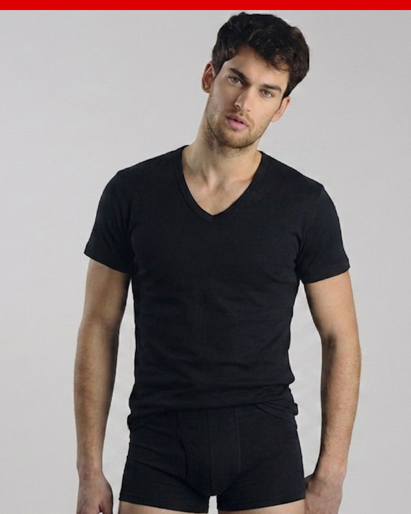 T-shirt scollo a V Uomo caldo cotone Kissimo WM 401 Kissimo Biancaluna