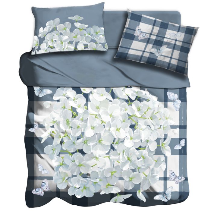 Completo lenzuola copriletto matrimoniale ortensia check i Love Sleeping digitale 3D I love sleeping
