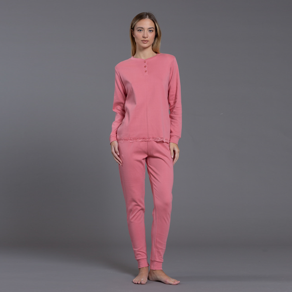 Pigiama Donna invernale Caldo Cotone art Kissimo Biancaluna 26D90023 rosa Kissimo Biancaluna