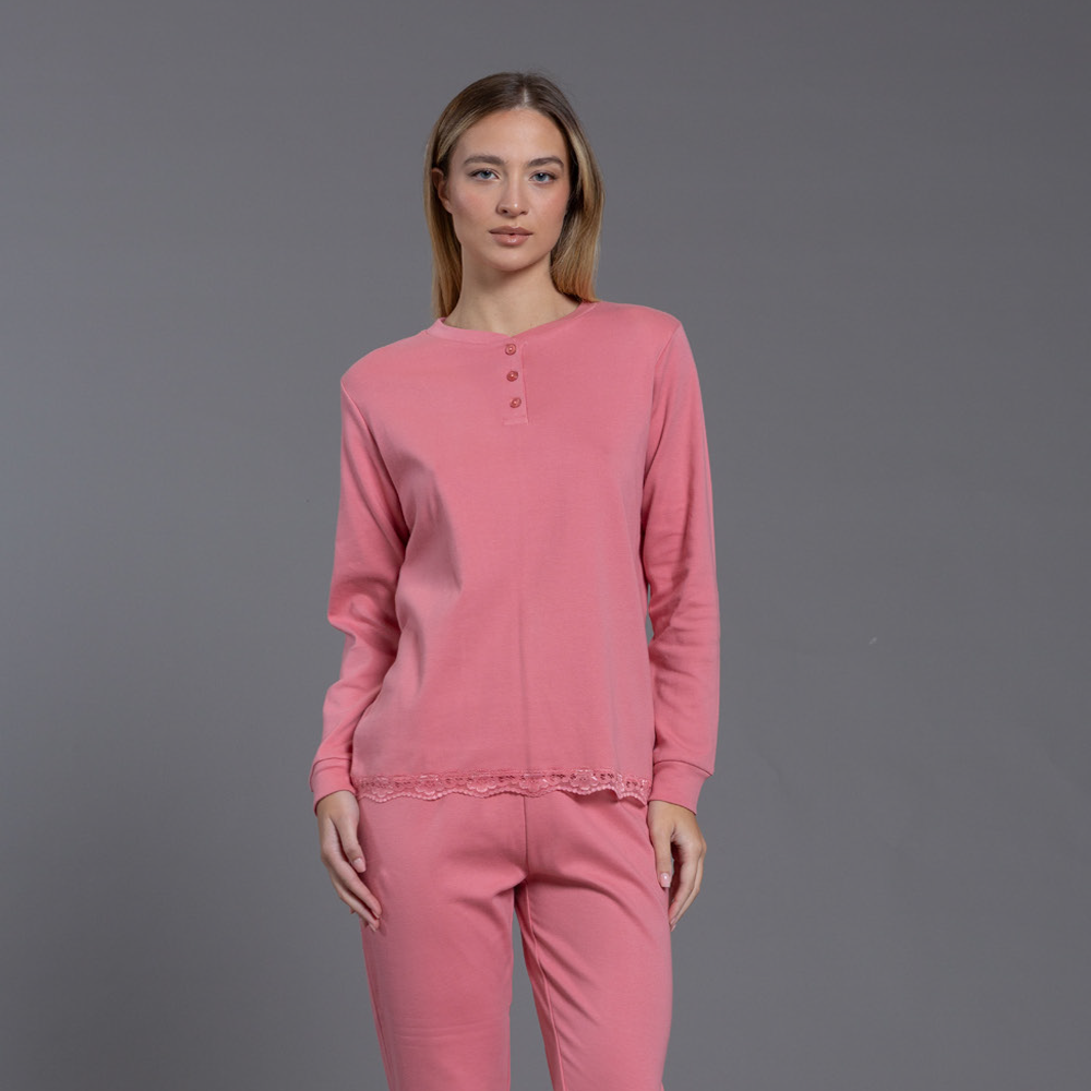 Pigiama Donna invernale Caldo Cotone art Kissimo Biancaluna 26D90023 rosa Kissimo Biancaluna
