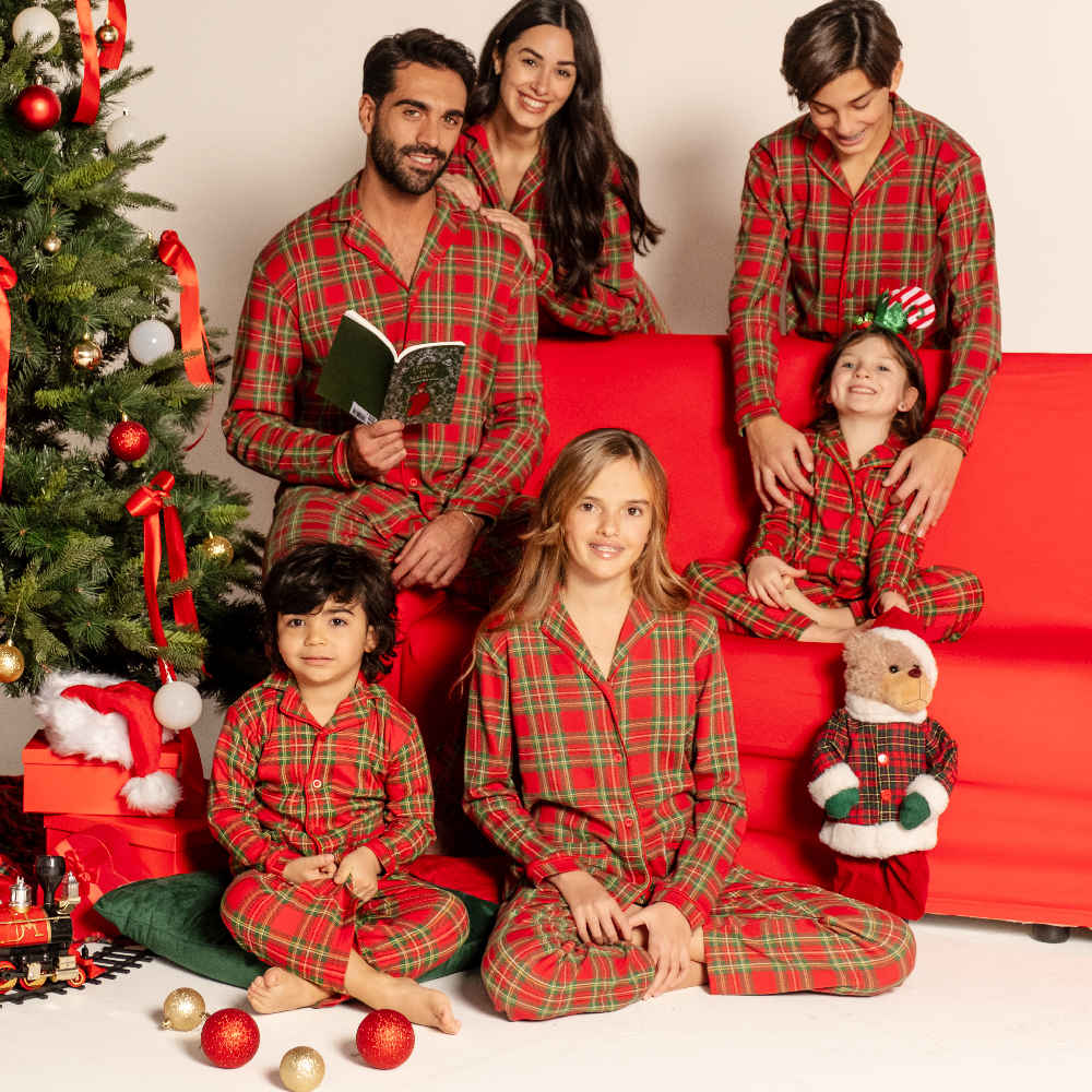 Pigiama Natalizio Kissimo Biancaluna Family coordinato Uomo Donna Bimbo Bimba art Tartan Kissimo Biancaluna