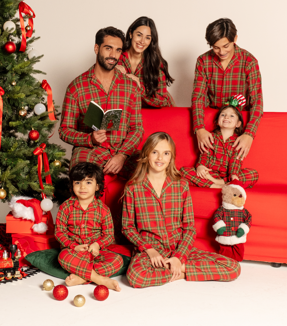 Pigiama Natalizio Kissimo Biancaluna Family coordinato Uomo Donna Bimbo Bimba art Tartan Kissimo Biancaluna