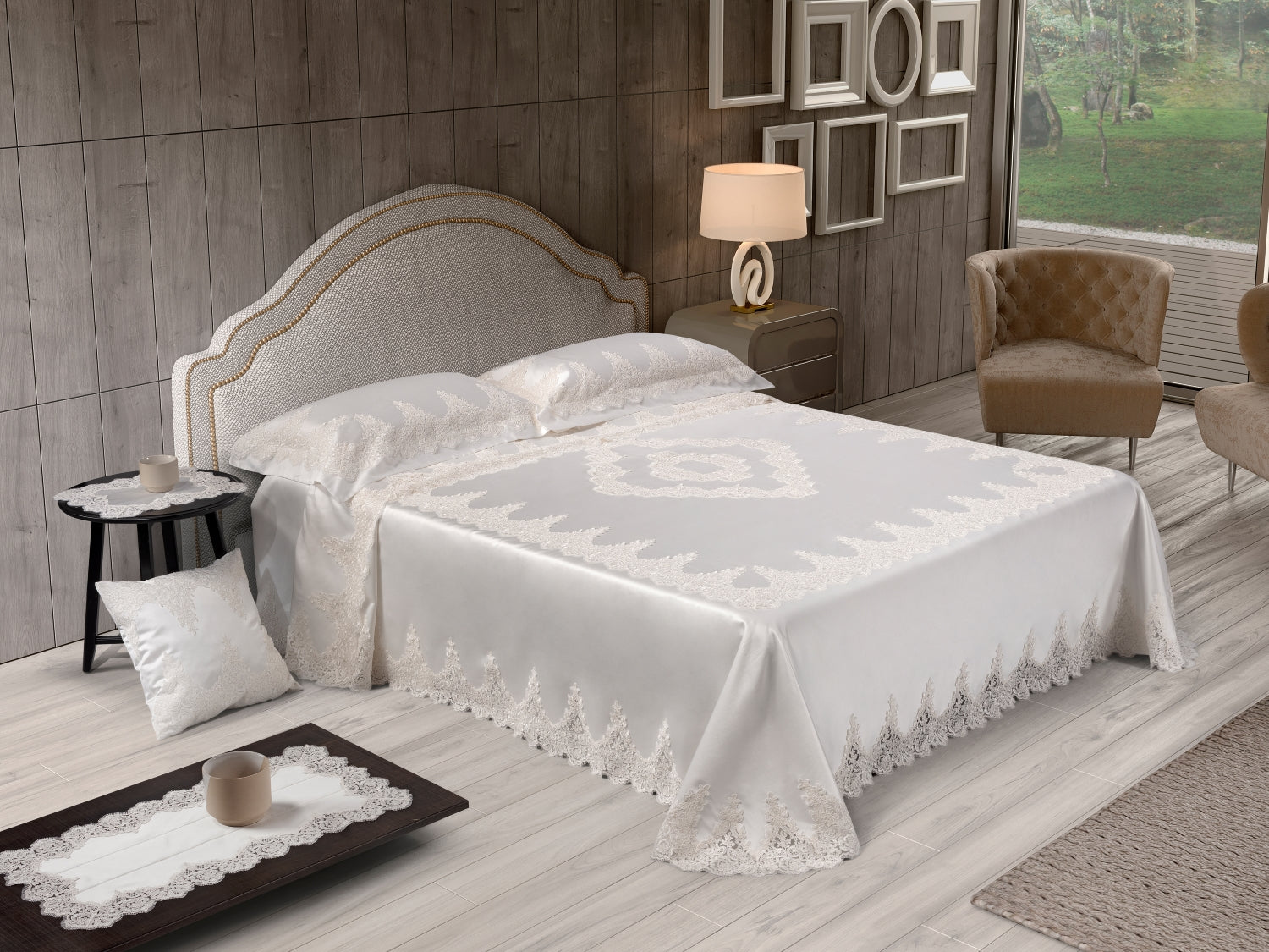 Primo Letto Composè Completo Letto Sposa wedding Art Rebrodè Lino Emozioni Italiane