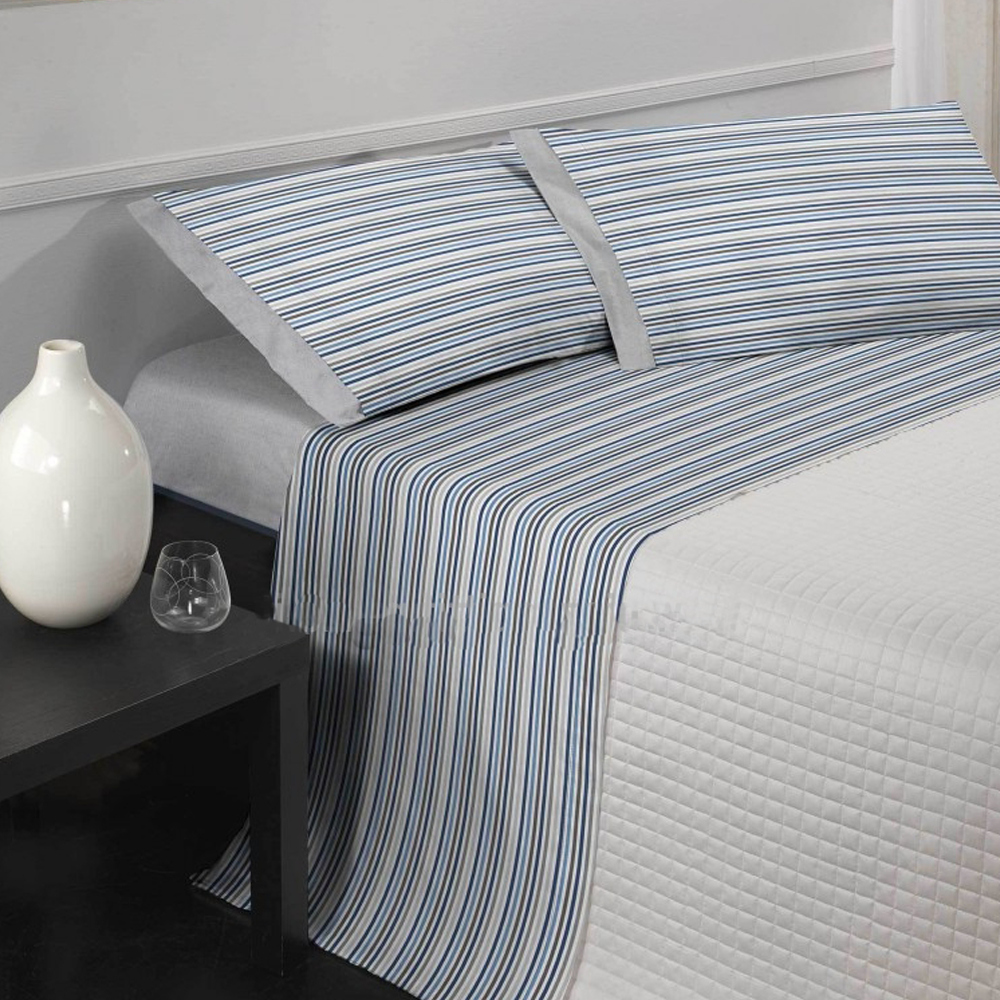 Completo Lenzuola Matrimoniale art Millerighe blu