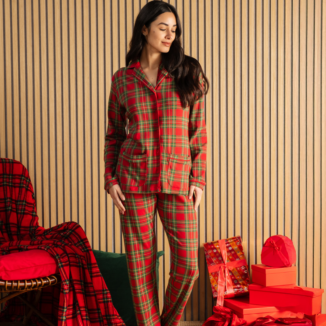 Pigiama Natalizio Kissimo Biancaluna Family coordinato Uomo Donna Bimbo Bimba art Tartan Kissimo Biancaluna