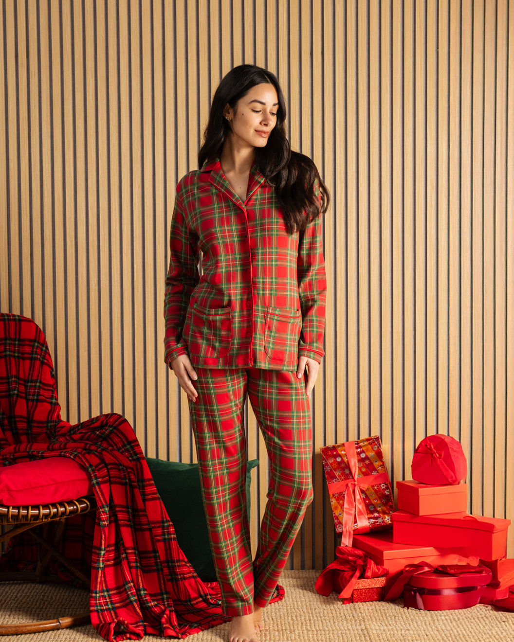 Pigiama Natalizio Kissimo Biancaluna Family coordinato Uomo Donna Bimbo Bimba art Tartan Kissimo Biancaluna