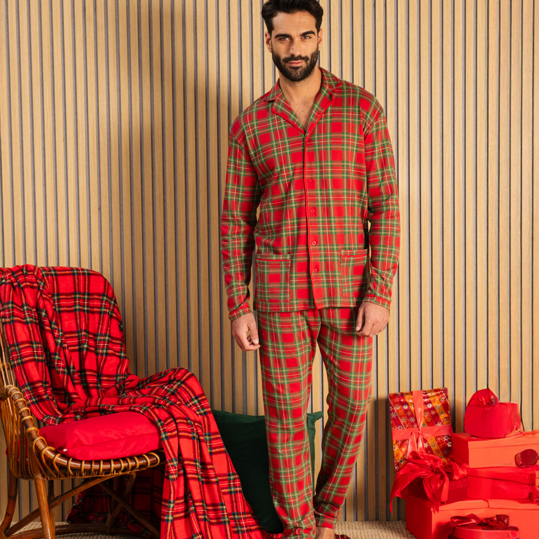 Pigiama Natalizio Kissimo Biancaluna Family coordinato Uomo Donna Bimbo Bimba art Tartan Kissimo Biancaluna