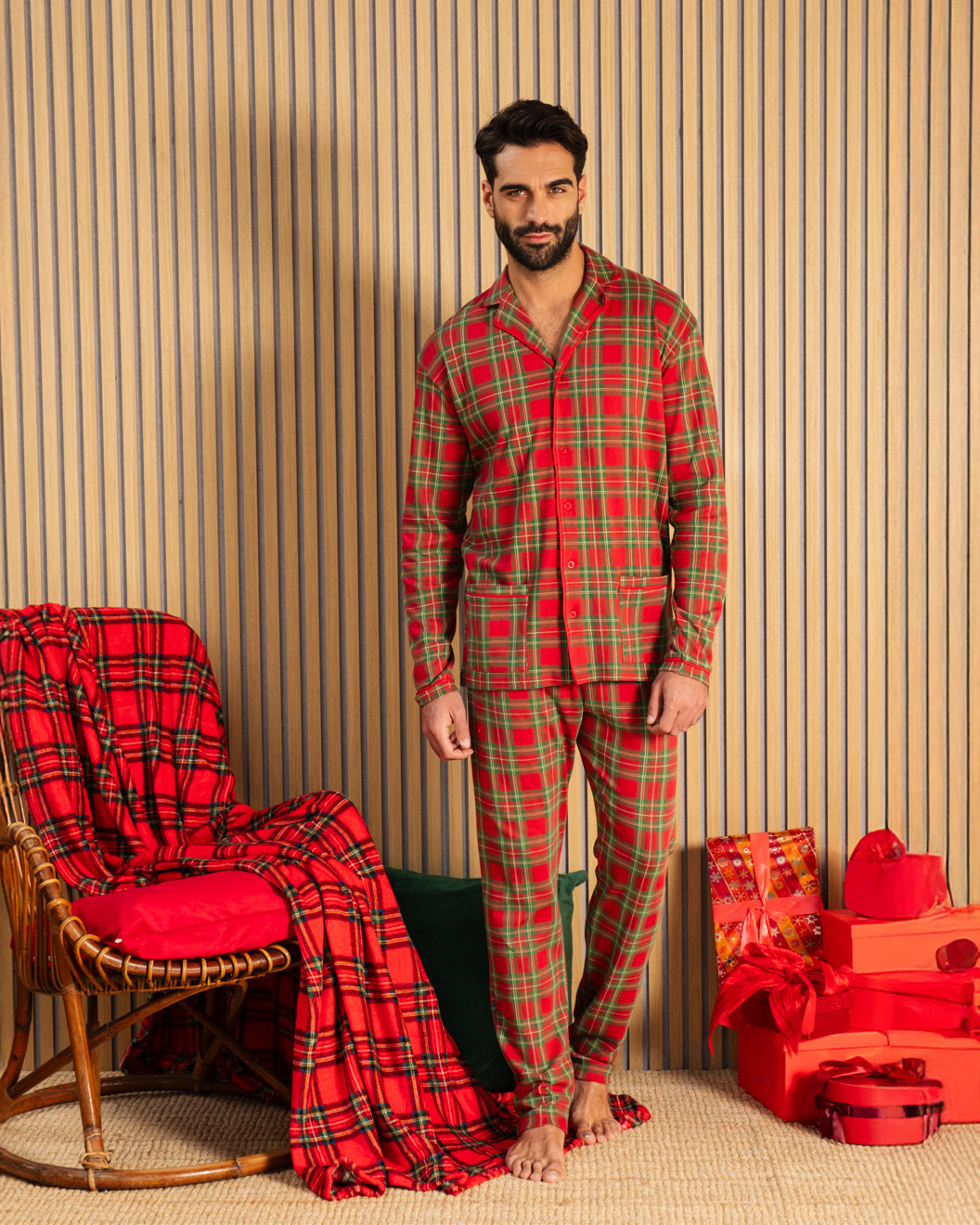 Pigiama Natalizio Kissimo Biancaluna Family coordinato Uomo Donna Bimbo Bimba art Tartan Kissimo Biancaluna