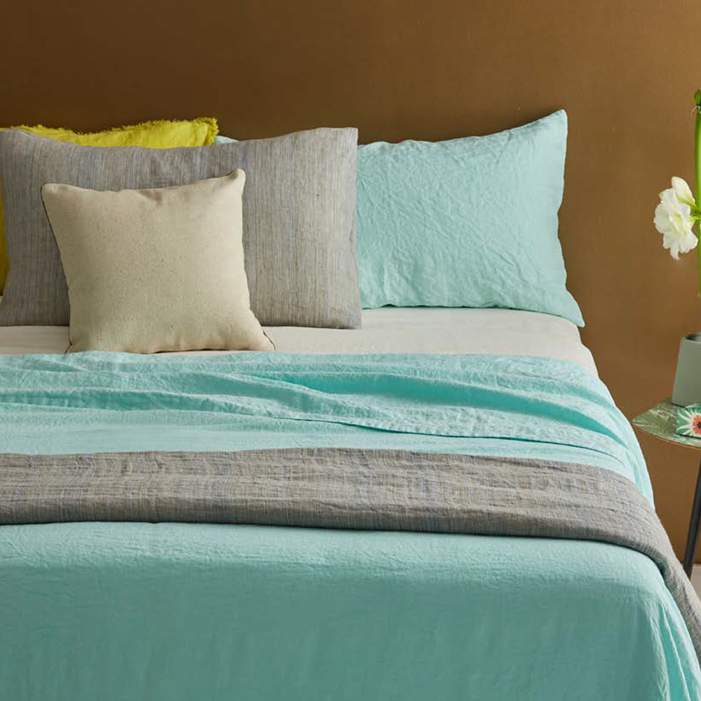 Completo Lenzuola Matrimoniale in puro cotone con balza e federe double face Cotone / Lino