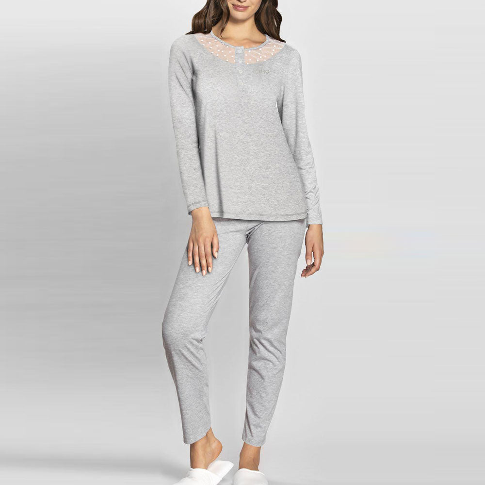 Pigiama da notte Liu Jo donna art. Scollo pois in cotone Grigio