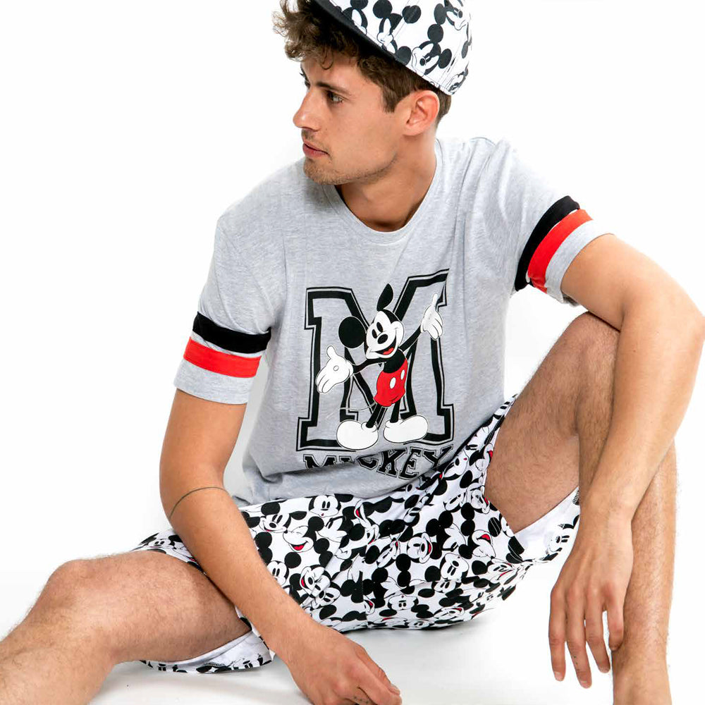 Pigiama Uomo Manica corta Disney Mickey Mousepantalone corto e maglia mezza manica, con stampa Disney Mickey Mouse