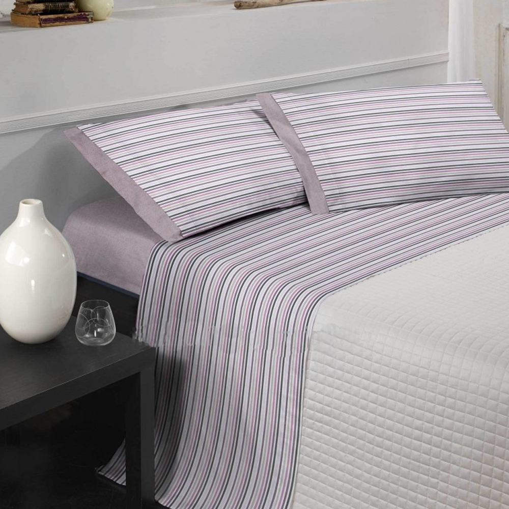 Completo Lenzuola Matrimoniale art Millerighe glicine