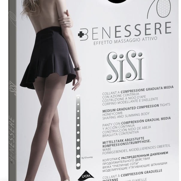 Collant Sisi Benessere 70 denari, cod. 813SI. A compressione graduata media con azione continua in caso di sintomi di insufficienza venosa