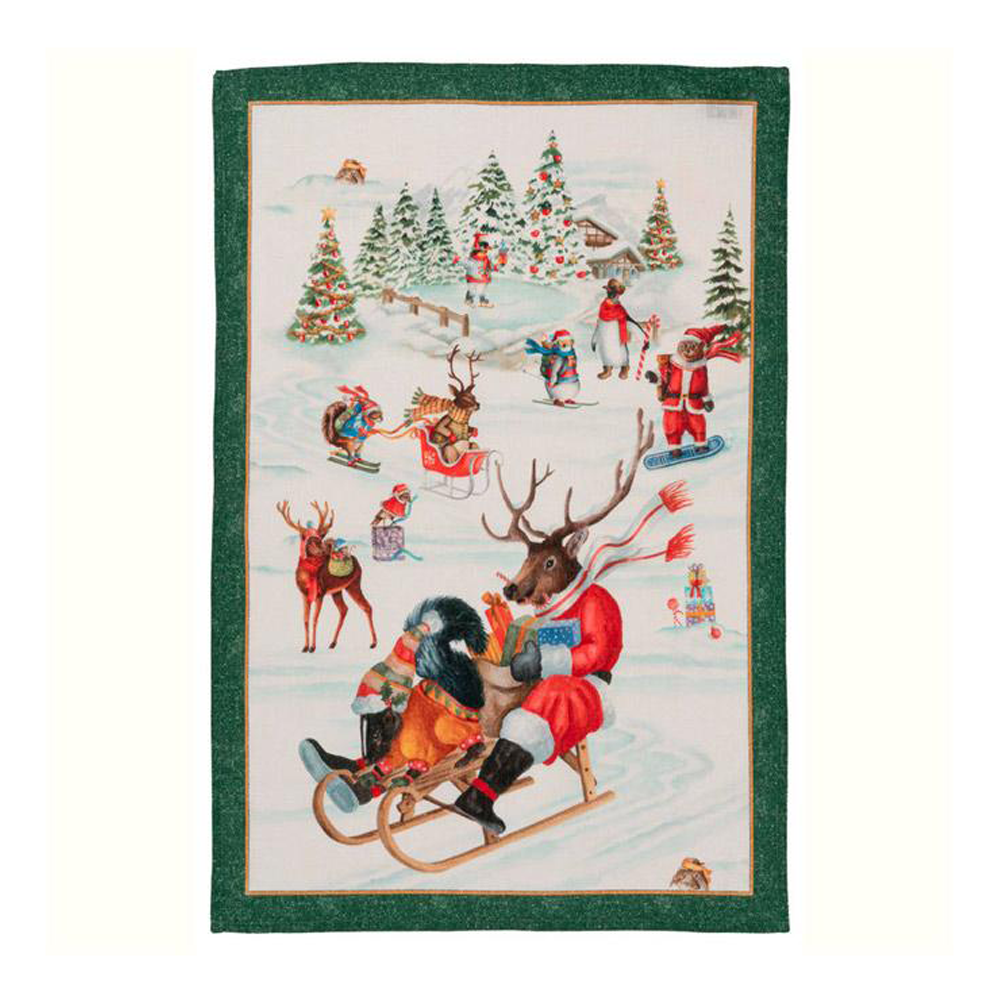 canovaccio in Lino Tessitura Toscana Telerie Snowy Christmas Reindeer Fox Canovaccio