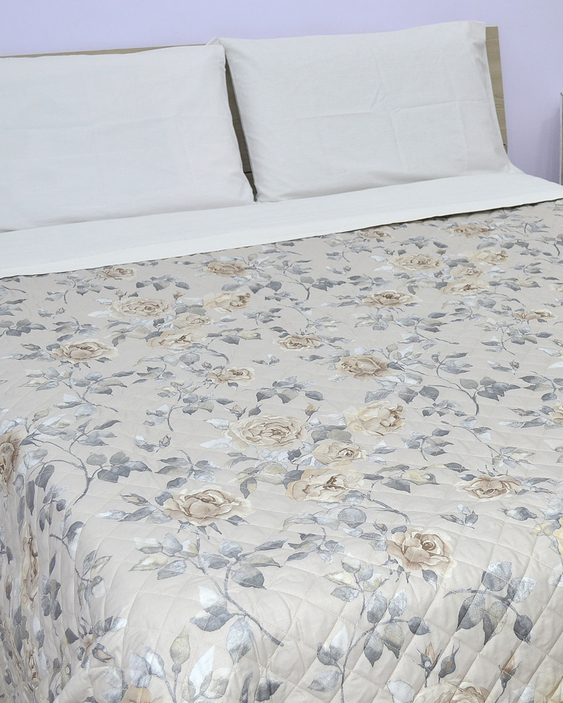 Trapuntino Cotone Matrimoniale art Flowers Beige puro cotone pitti fiori