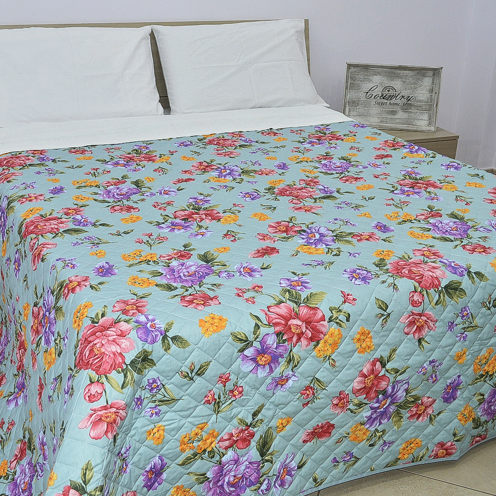 Trapuntino Cotone Matrimoniale art Flower colors puro cotone made in italia italy
