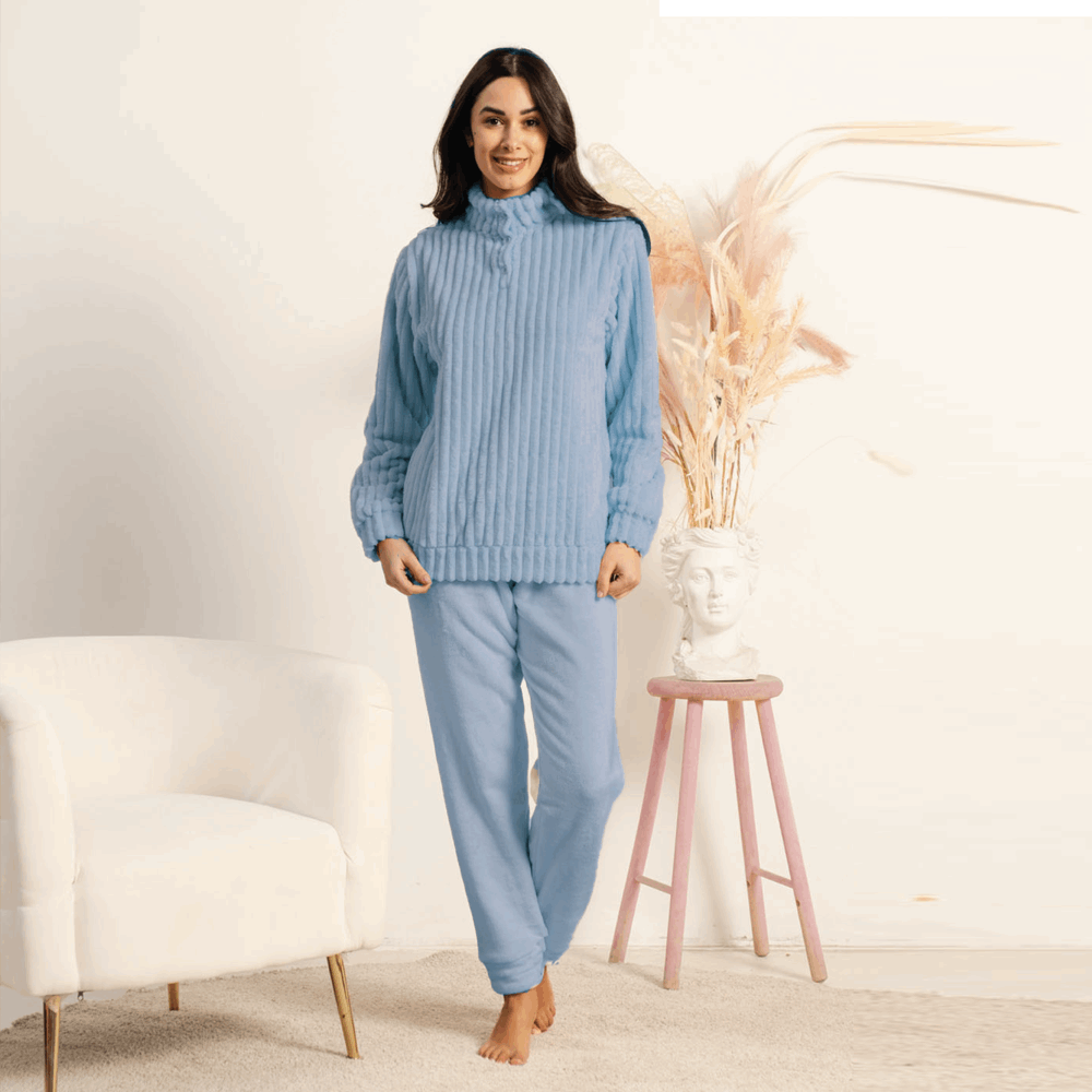 Pigiama Donna invernale in Coral Pile art Kissimo Biancaluna 25D 93006 azzurro Kissimo Biancaluna