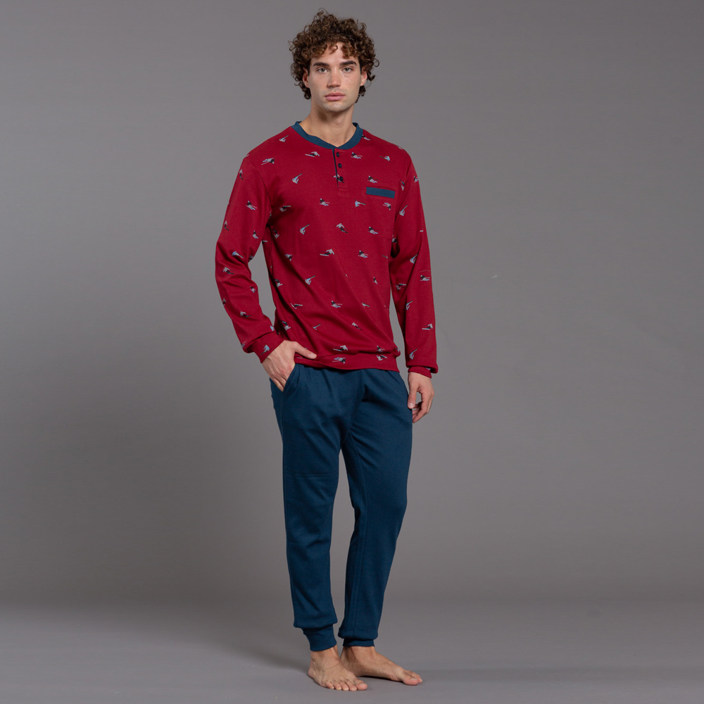 Pigiama Uomo invernale Kissimo Biancaluna 100% Cotone Caldo 26U0009 rosso Kissimo Biancaluna