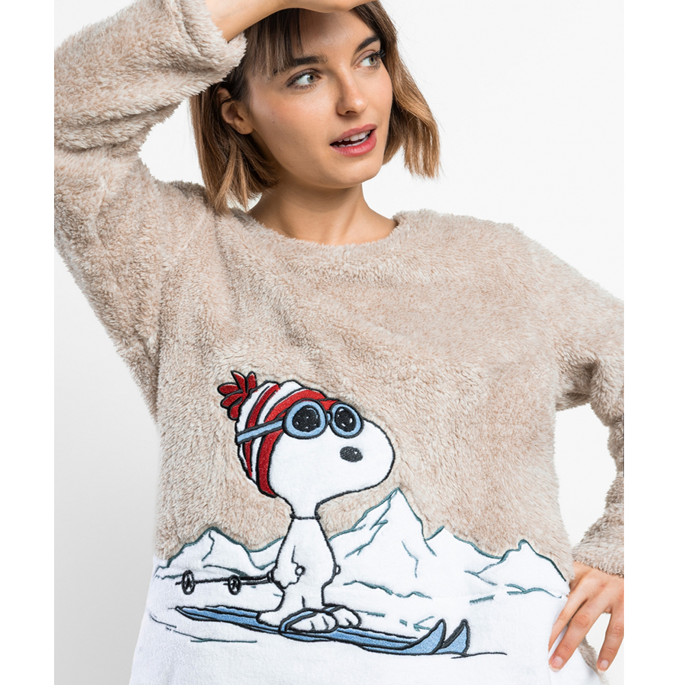 Pigiama Donna invernale Snoopy peanuts in coral 64992 Admas