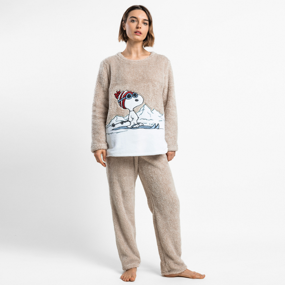 Pigiama Donna invernale Snoopy peanuts in coral 64992 Admas