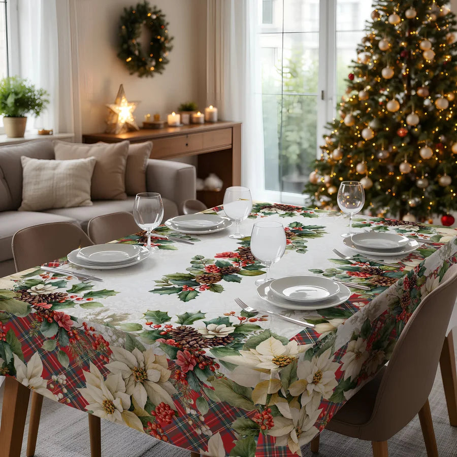 Tovaglia natalizia in cotone stampato 140 x 250 12 posti tiffany  dis 05 0Vingi Vingi