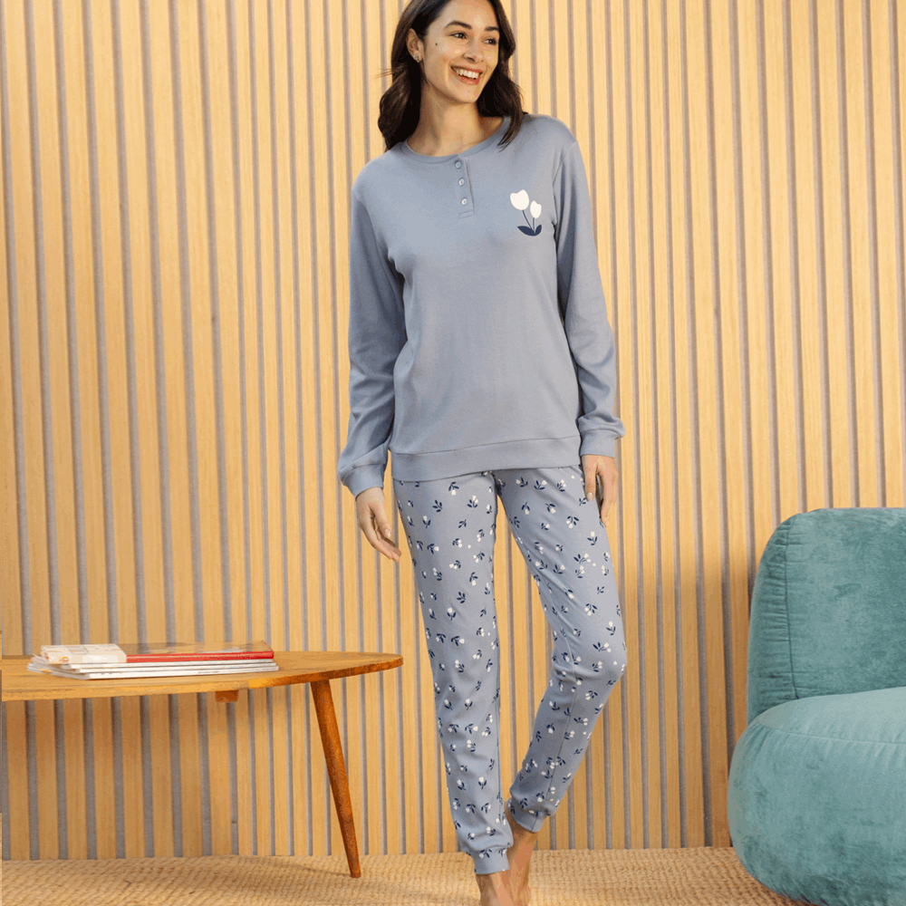 Pigiama Donna in Caldo Cotone art Kissimo Biancaluna 25 D 90006 Azzurro Kissimo Biancaluna