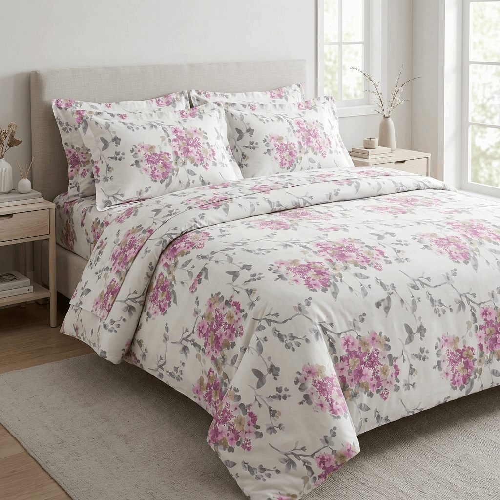 Completo lenzuola matrimoniale in Percalle di cotone Peonia - Rebecca home Rebecca Home